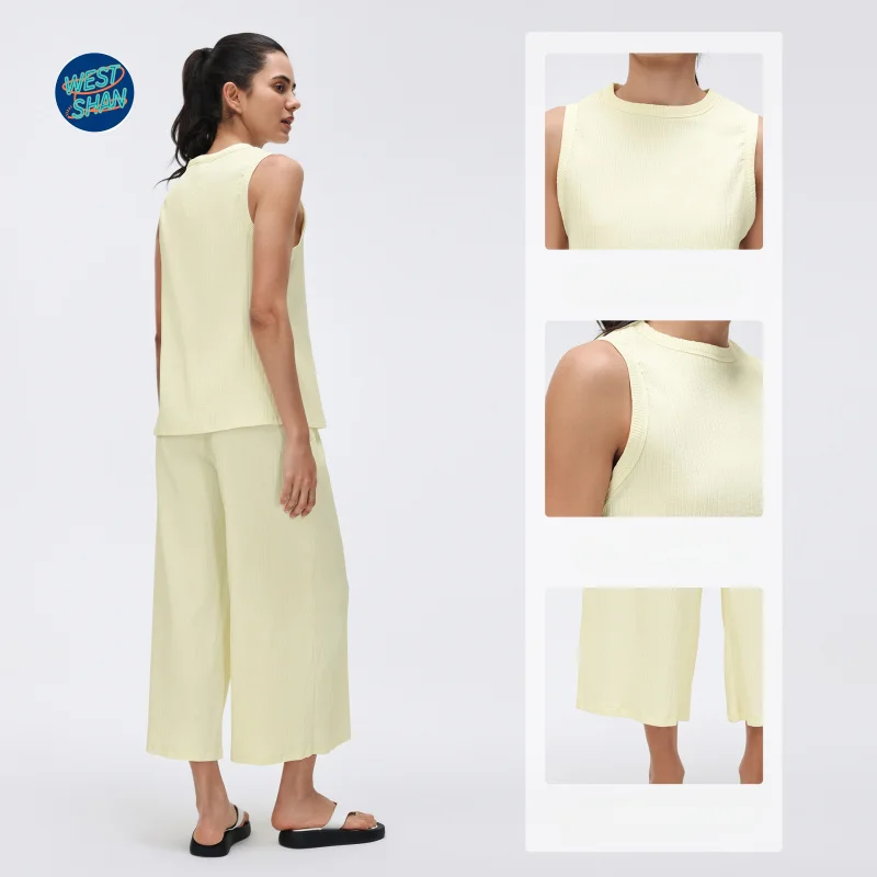 WESTSHAN Women Casual Sportswear 4piecs Set Sleeveless Sports Tank Top And Loose-Fitting Wide-Leg Pants Perfect For Tennis Yoga