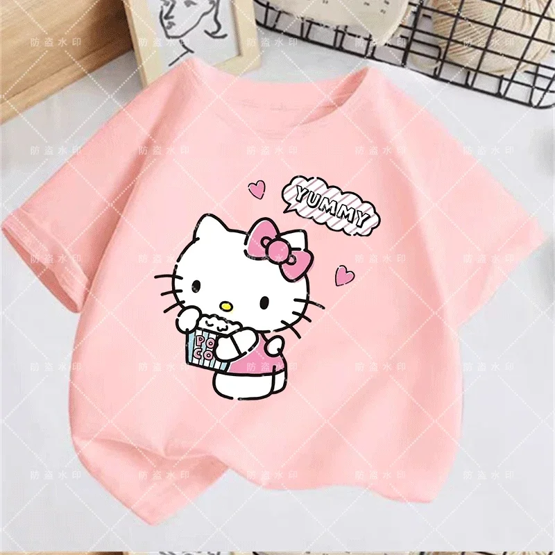 Girls Clothes 2 to 8 Years Sanlio Cool T-shirt Hello Kitty Children\'s Clothing Stitch Tops Euro 2024 Miniso Store Girl Korean