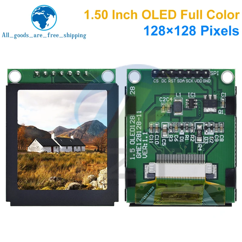 1,5-дюймовый полноцветный OLED-экран, ЖК-дисплей, светодиодный модуль дисплея 128x128, интерфейс последовательного порта SPI, контроллер SSD1351, 128*128