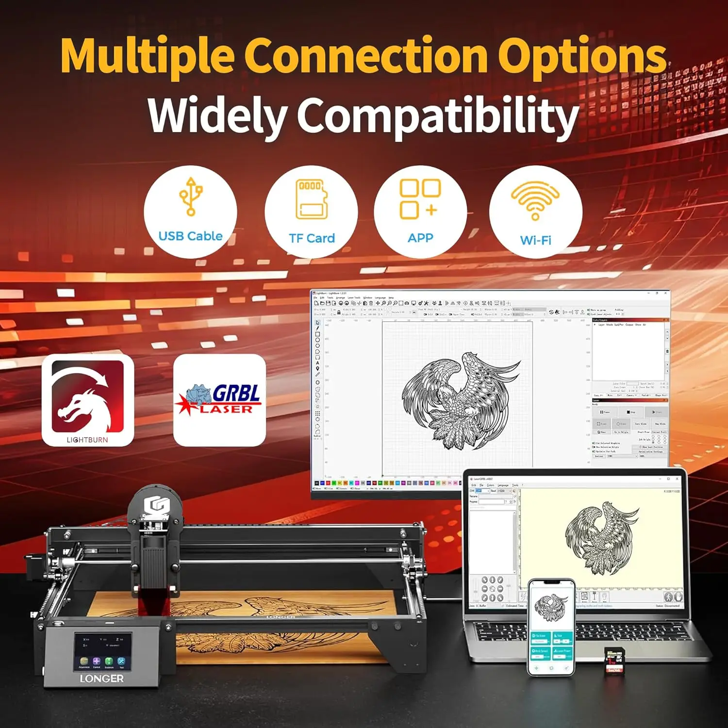 Longer RAY5 10W Laser Engraver,10000mW Output, 32-bit Motherboard, App Offline Control