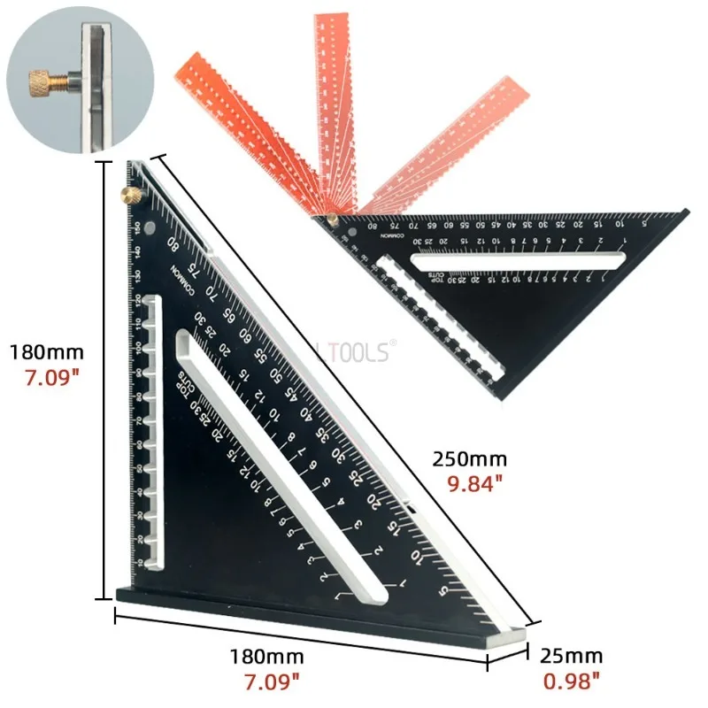 

Carpentry 7-inch Precision Layout Marking Gauge Woodworking Foldable Triangle Ruler Aluminum Alloy Metric Angle Measuring Ruler
