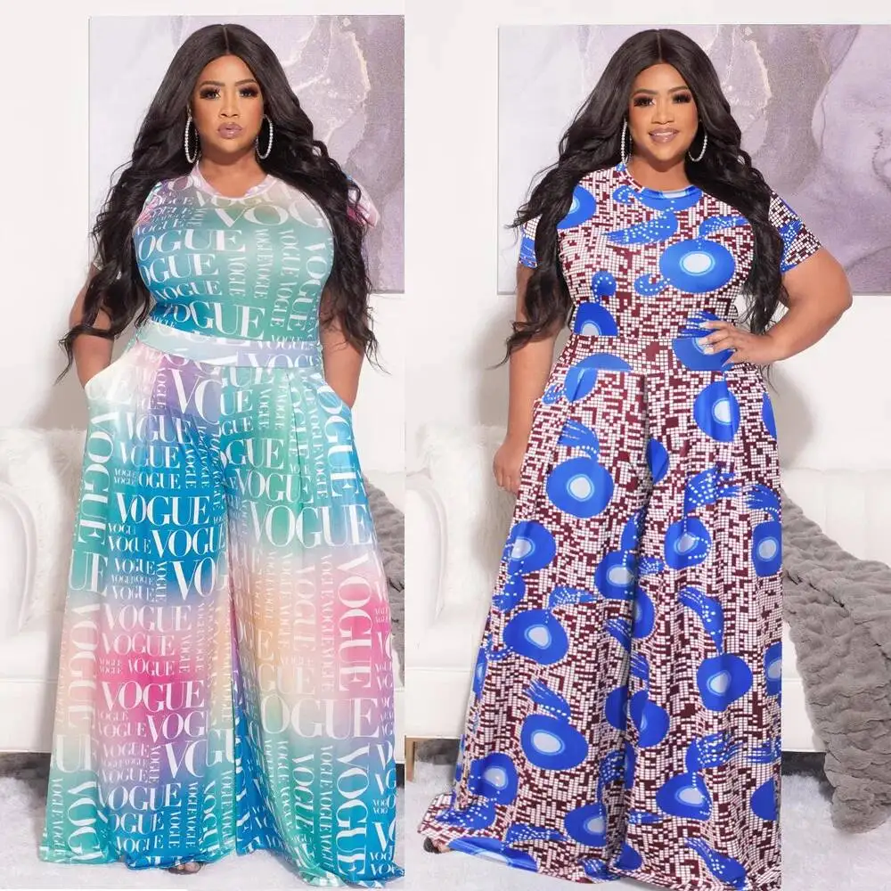 

Женский летний комбинезон 2025 года свободного кроя с широкими брюками, принтом-надписью, короткими рукавами-фонариками, больших размеров