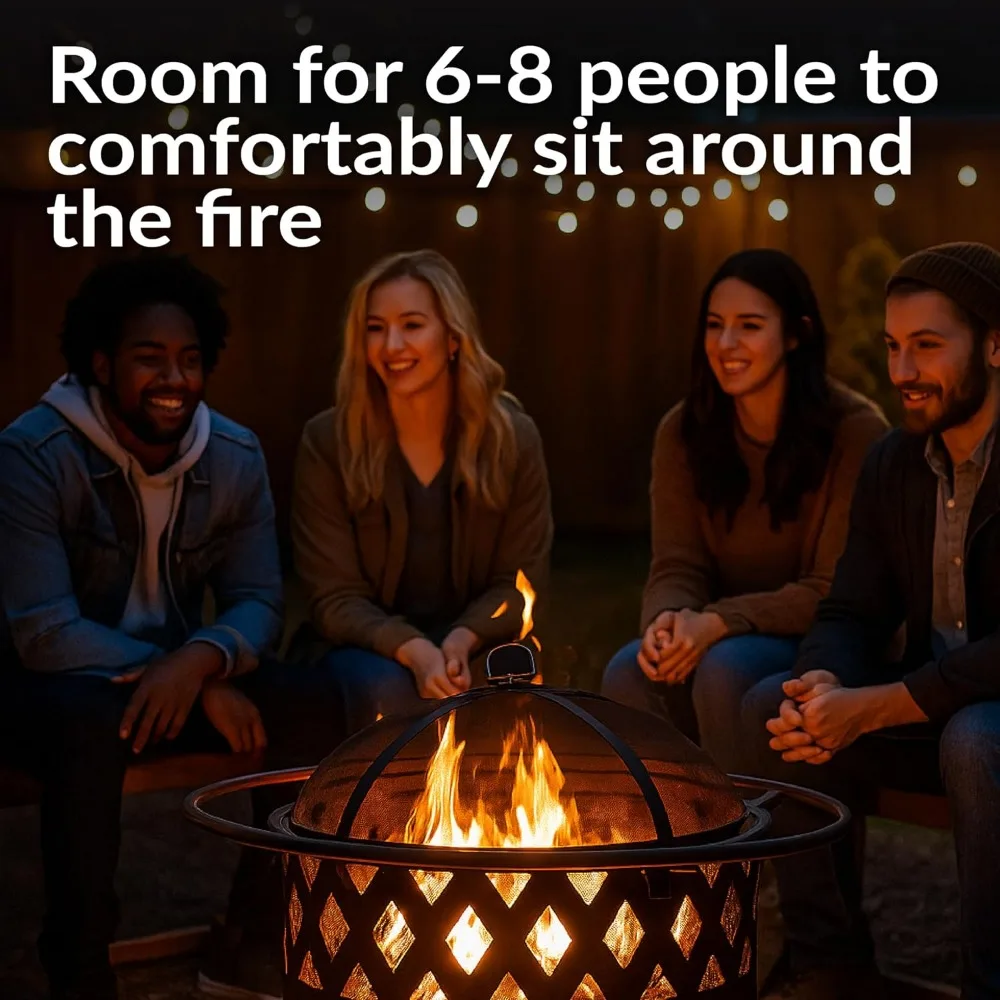 Small Outdoor Fire Pit 30 Inch Wood Burning Round Crossweave Backyard Patio