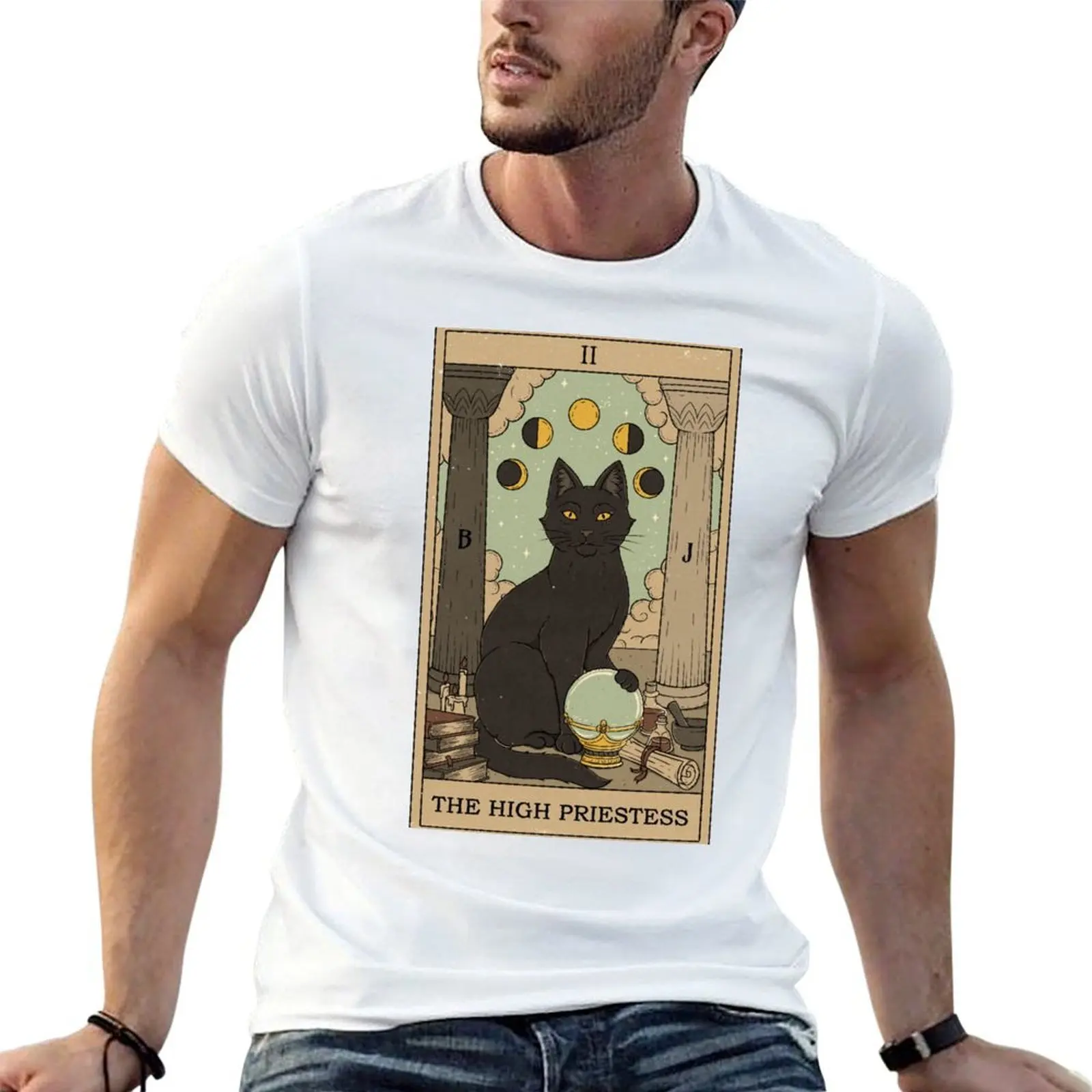 The High Priestess - Cats Tarot T-Shirt Man t-shirt gifts for boyfriend fruit of the loom mens t shirts