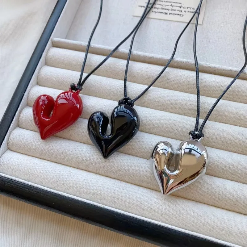 New Heart Pendant Necklace for Women Men 85CM Adjustable Pull-out Sweater Chain Fashion Jewelry Accessory Gift