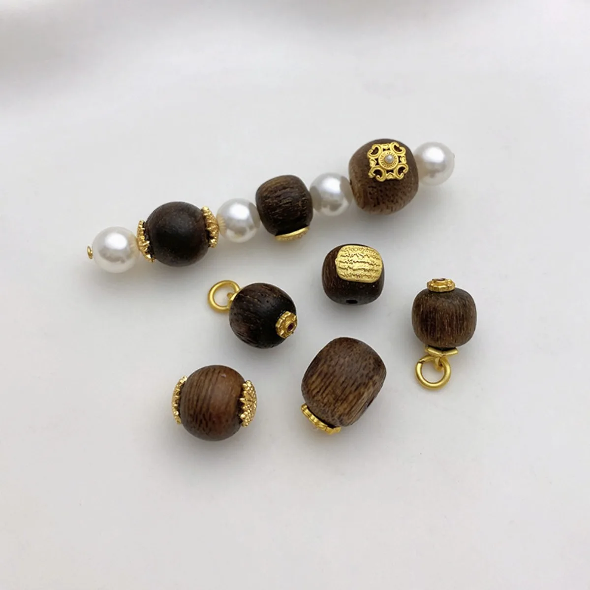 Natural Fusen Red Soil Agarwood Wheel & Apple Beads, Mini Dangle Charms DIY Bracelet Necklace Jewelry Making Supplies