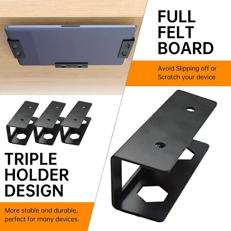 رف الكمبيوتر المحمول تحت المكتب، حامل تخزين الكمبيوتر المحمول، مادة معدنية تحت رف المكتب لأجهزة المذكرات، صناديق التلفزيون الذكية النحيفة