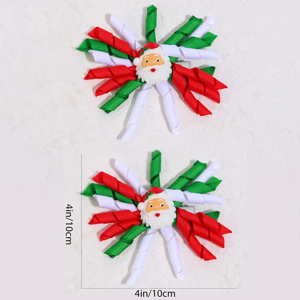 ncmama 2Pcs/set Christmas Curly Ribbon Hairpins For Women Girl Cute Ball Flower Rainbow Hairclips Kids Headwear Hair Accessories