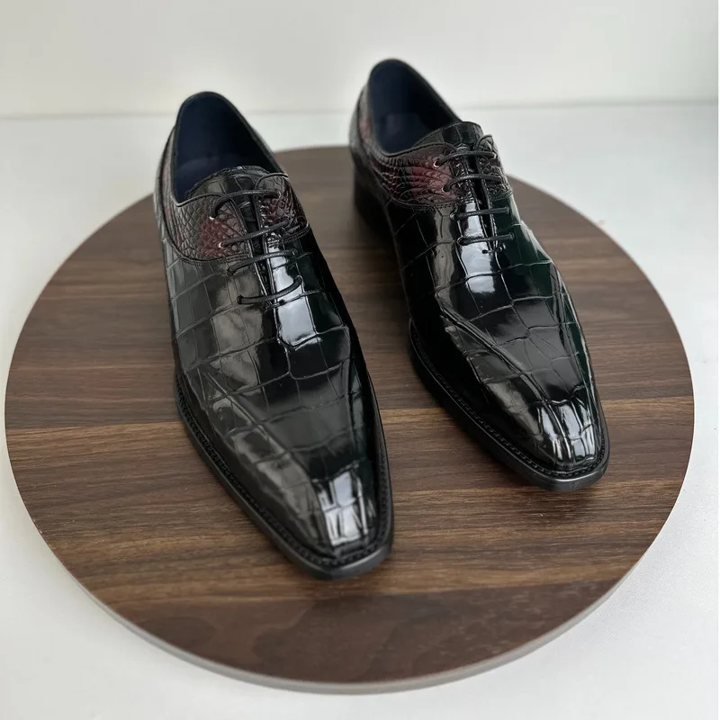 

New Autumn Winter Thai Crocodile Men Casual Walking Shoe High-end Hand Polished Business Dress Shoes Piano Leather Suede Loafers