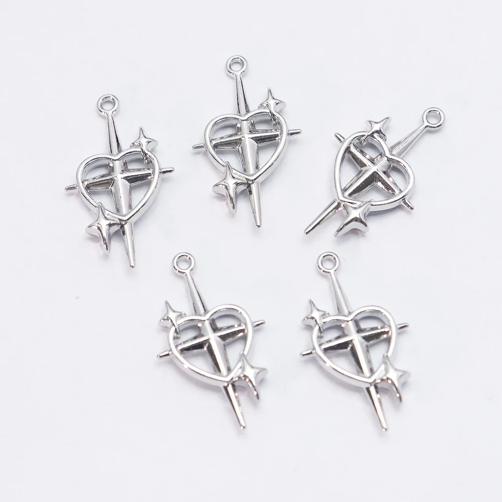 5pcs Y2K Gothic Heart Cross Star Charms Punk Aesthetic Pendants for Women DIY Jewelry Making Accessories