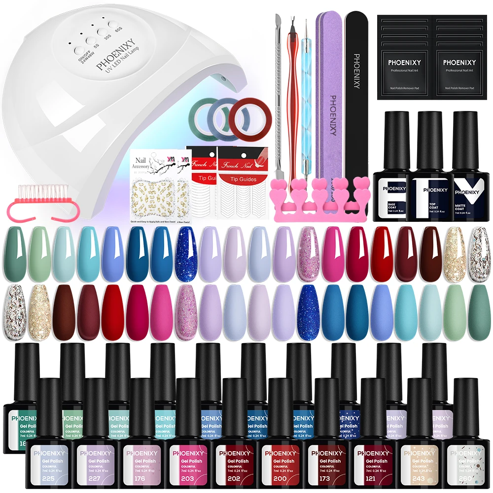 

Phoenixy Nail Gel Set Gel Nail Polish with UV LED Nail Lamp Dryer Semi Permanent Gel Varnish Soak Off UV Gel Manicure Tools Kit