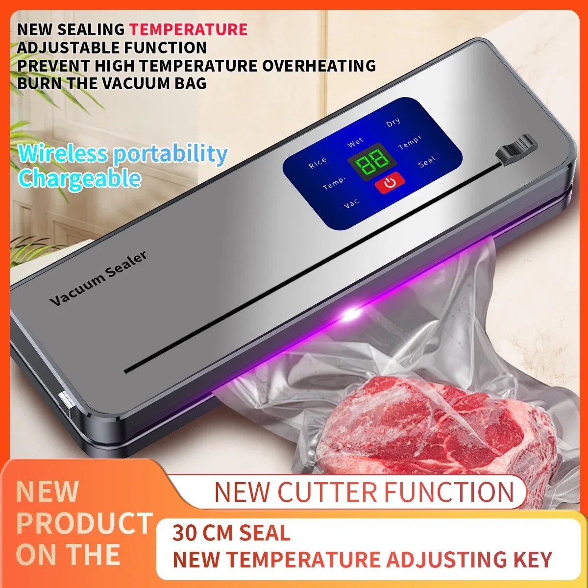 

Vacuum sealing machine, portable USB rechargeable battery, comes with 10 vacuum bags, for food vacuum preservation