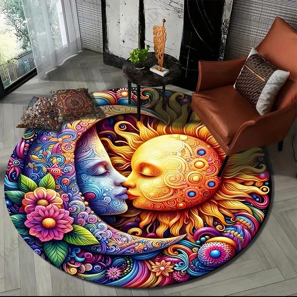 Sun and Moon Art Print Round Carpet for Living Room Rugs Flannel Anti-Slip Rug Yoga Mat Gifts,rugs for Bedroom, Home Area Rug