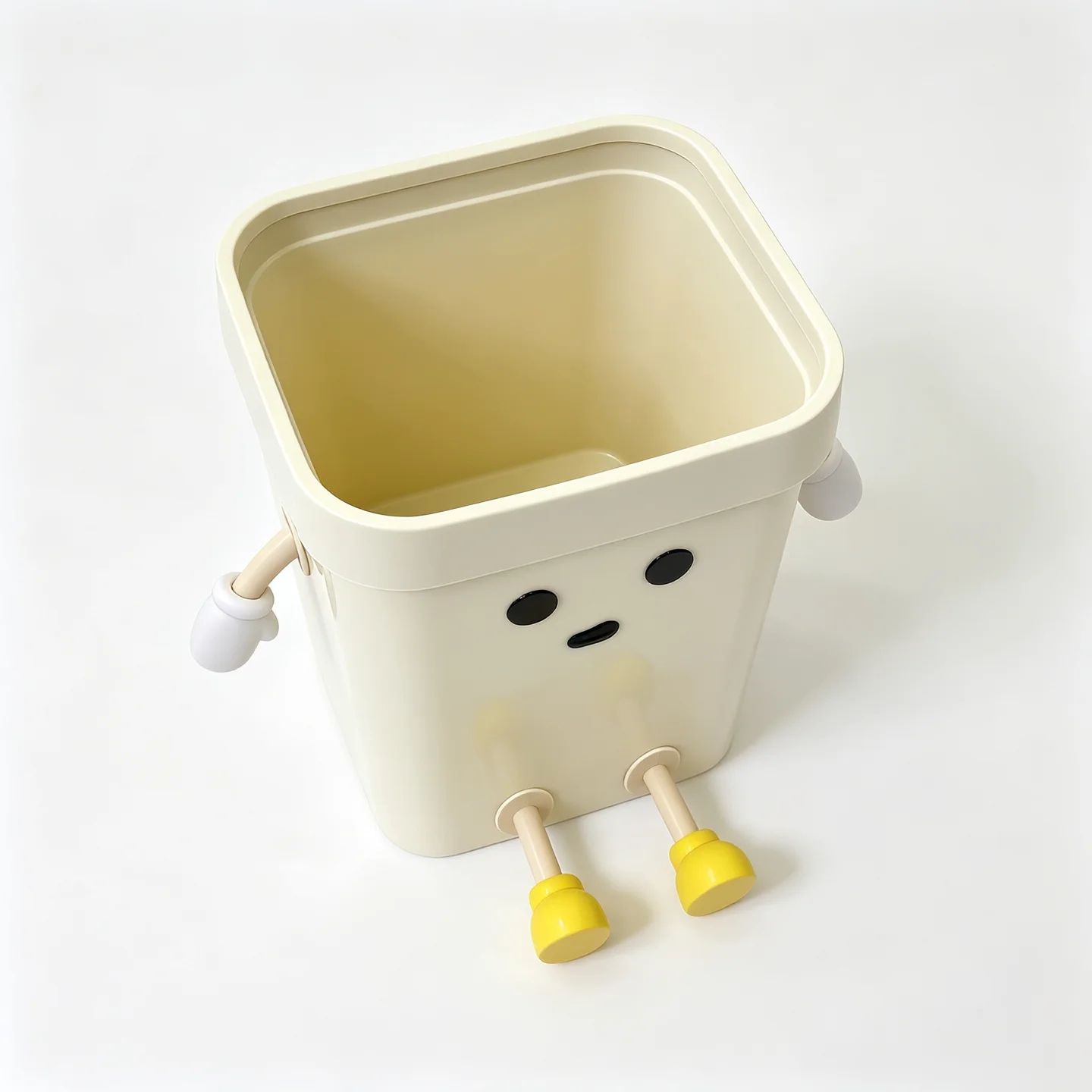 2 Pack 16L Cartoon Sitting Square Trash Can, Large Capacity Waste Bucket with Adorable Face & Movable Limbs, Garbage Bin for Living Room & Kids Playroom