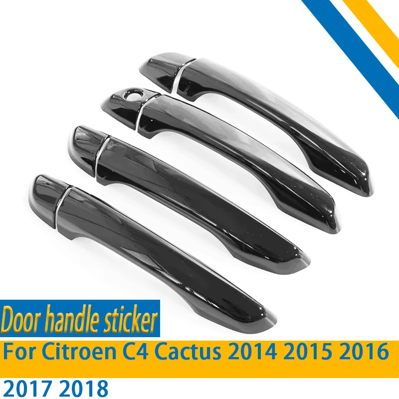 Glossy Black Chrome Car Door Handle Cover Trim Sticker Accessories For Citroen C4 Cactus 2014 2015 2016 2017 2018 Funduoo