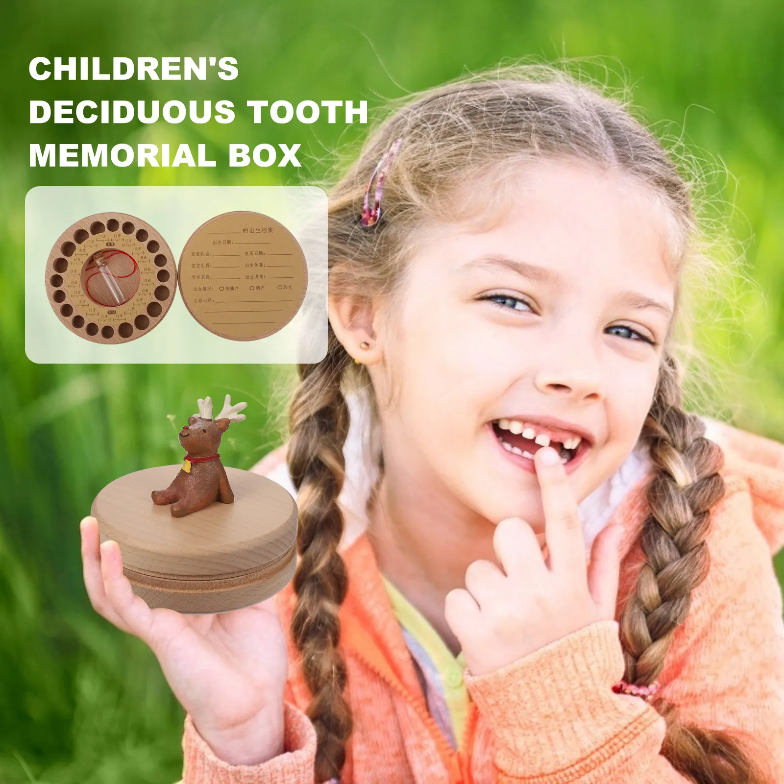 Handcrafted Wooden Baby Teeth Box with Lanugo Bottle Light String Ideal Baby Shower Birthday Gift Memory Keepsake Container