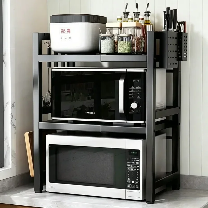 

Кухонная двухуровневая полка-органайзер для микроволновой печи, подставка для специй, бытовой кухонный органайзер для хранения, мебель для кухни