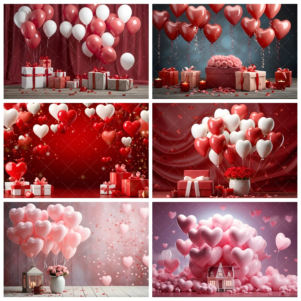 Valentine's Day Background Custom Pink Red Love Balloon Gift Decor Valentine Party Banner Couple Portrait Photography Background