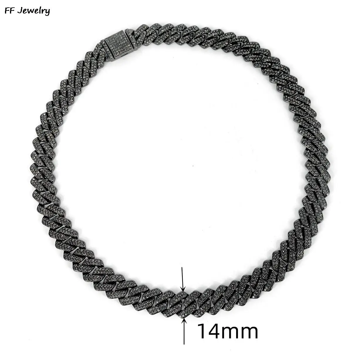 14MM black Cuban Link Chain Hip Hop Men Necklace iced out paris chain 2 Row Rhinestone Paved Miami Rhombus Cuban Necklace