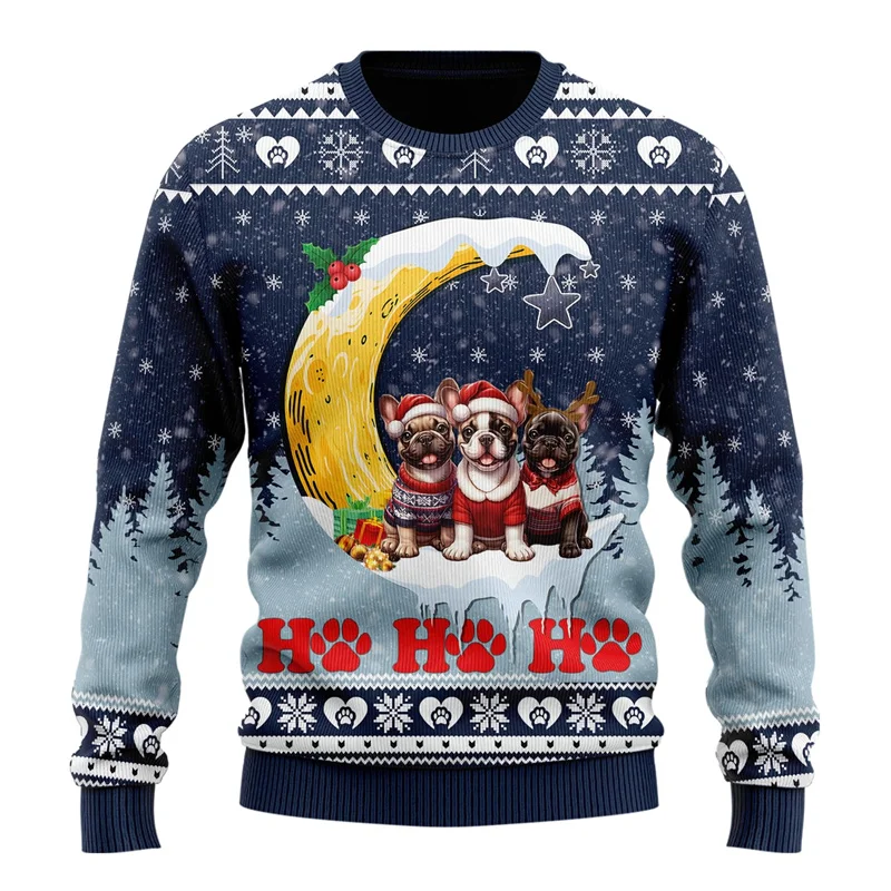 Cute Pet Dog Xmas Moon Ugly Christmas Sweater For Women Clothes Funny Boxer Bichon Frise Dachshund Labrador Sweatshirt Pullovers