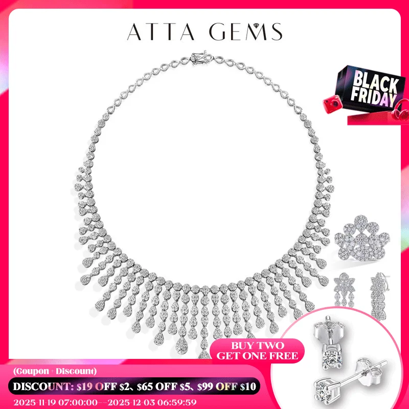 

ATTAGEMS Real Moissanite Jewelry Set for Women D VVS1 S925 Sterling Silver Luxury Ring Earrings Bracelet Necklace Wedding Gifts