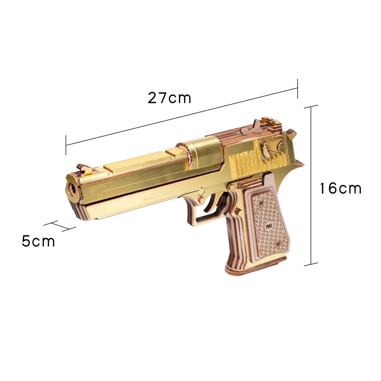 MU Desert Eagle Gold 3D Wooden Puzzle DIY Assembly Kit, Brain Teaser, Office Decor, Birthday Christmas Halloween Gift