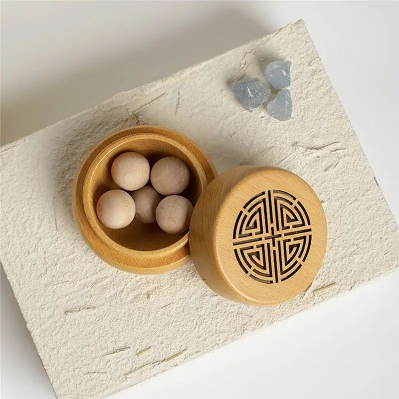 B51CNEW! Ancient Style Portable Fragrance Wooden Box With 5 Aroma Diffuser Balls For Home, Car, And Bedroom Decor DIY
