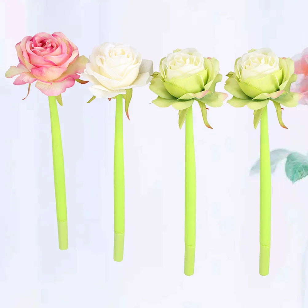 

4Pcs Soft Silicone Rose Gel Pens 0.5mm Creative Writing Pens School Office Gift Blue Ink Smooth Touch
