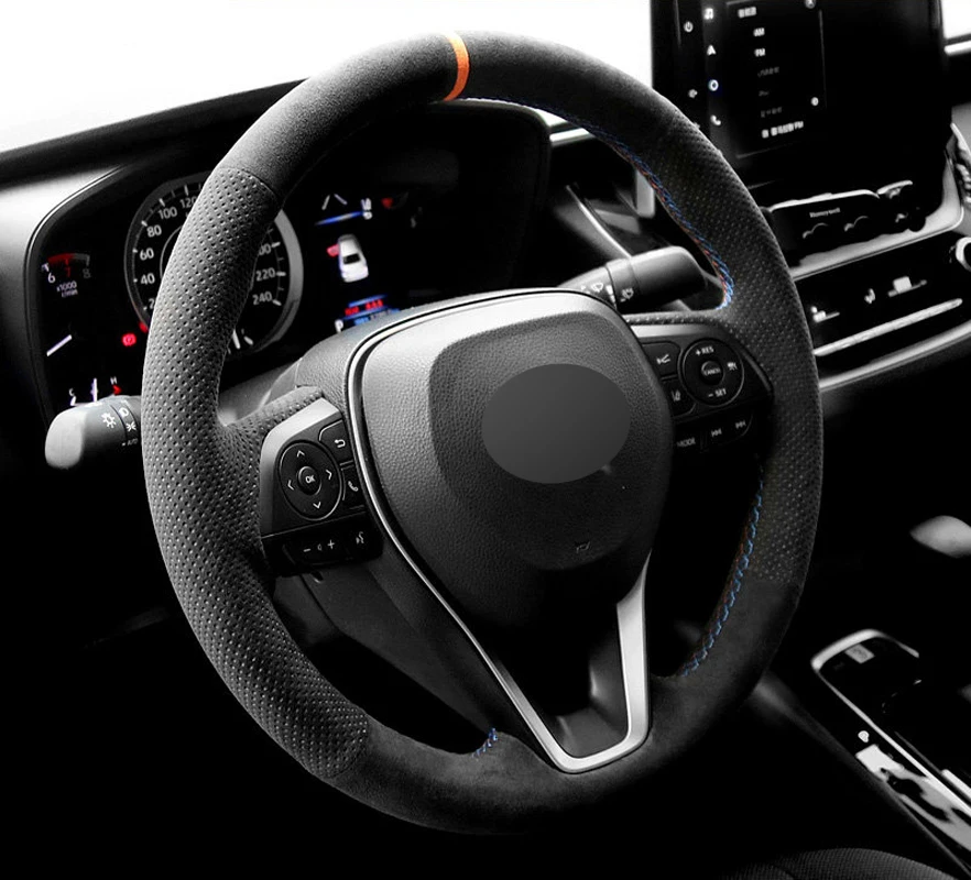 Genuine Leather M 3 Thread Steering Wheel Cover for Alcantera Car Accessories Specifically for Toyota Camry Corolla RAV4 Avalon