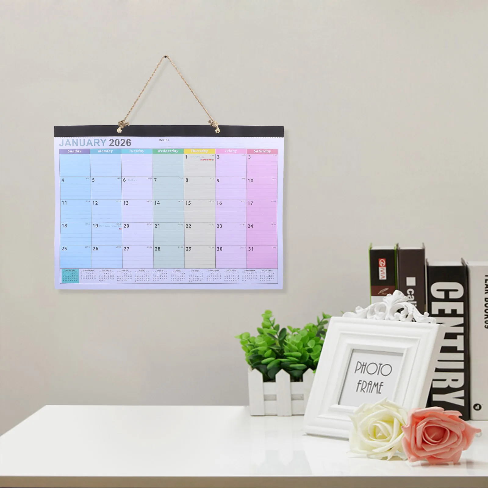 

Настенный подвесной календарь на 2026 год, минималистичный ежемесячный планировщик на 18 месяцев для домашнего офиса, школьного планирования, подвесной календарь