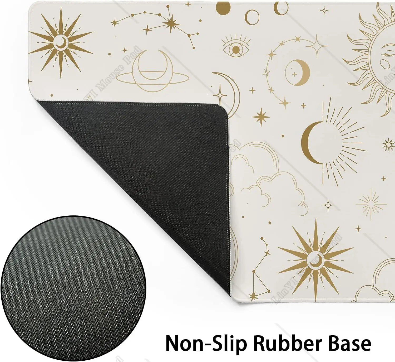 Imagem -03 - Boho Moon Large Mouse Pad Lua Estrela Nuvem Tapete de Mesa Branco Grande Antiderrapante Base de Borracha Borda Costurada