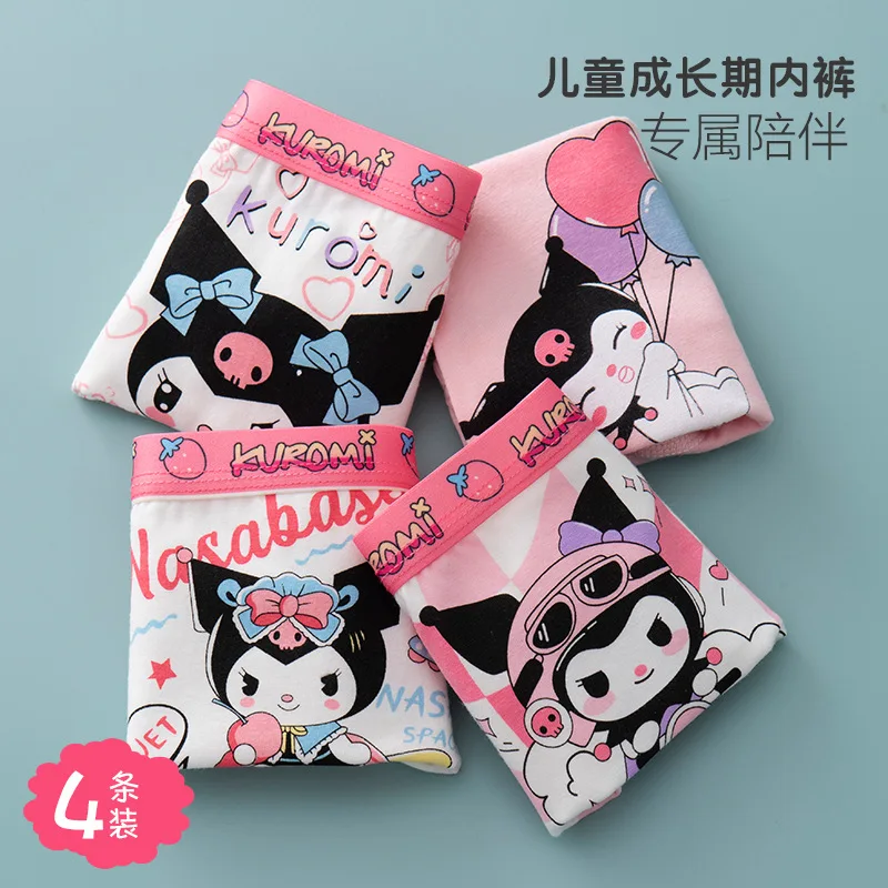 4Pcs/set Sanrio Kuromi Kids Cotton Underpant Breathable Brie Boys Girls Underwear Boxer Shorts Children's Gift