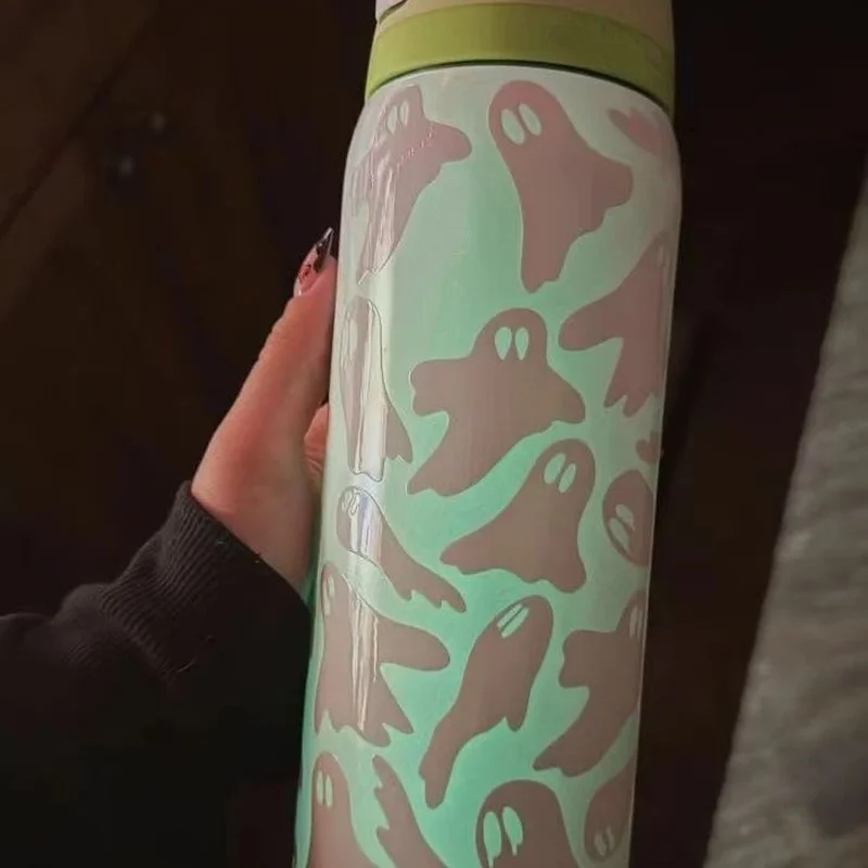 Nuevo Freesip, luz nocturna de Halloween, taza de agua fantasma, fantasma espeluznante, taza aislada de 32oz, regalo de Halloween brillante