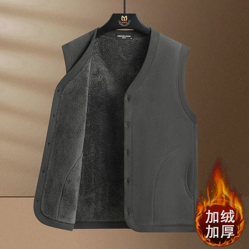 Autumn Winter Fleece Thick Sleeveless Vest Men's Middle-Aged Casual Warm Outerwear