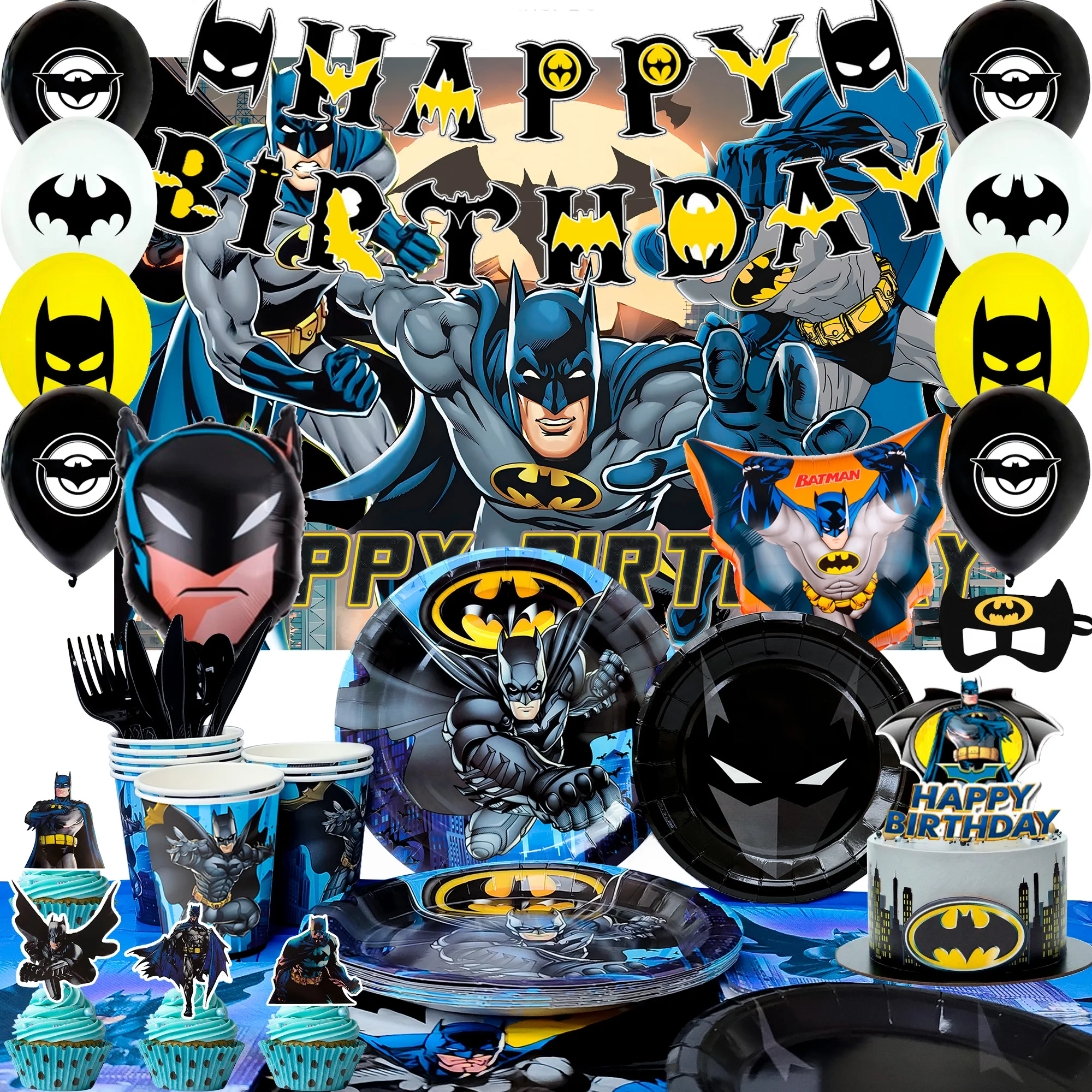 Décorations de fête d'anniversaire Batman Marvel, 115 pièces, vaisselle de fête Batman, ballons chauve-souris, assiette de bannière, etc., fournitures de fête Batman