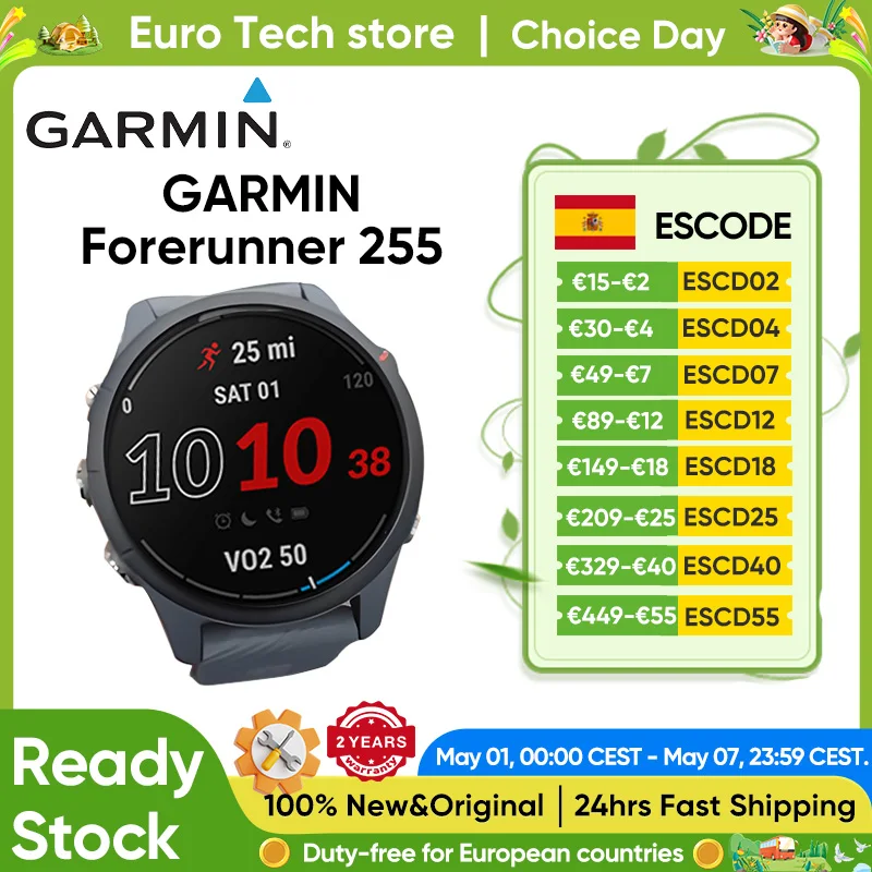 Reloj Inteligente Deportivo Garmin Forerunner 255 de 46 mm con Pantalla a Color de 1.3 Pulgadas, 14 Días de Batería, Monitor de Calorías, RAM, NFC, Bluetooth, Wifi, Resistente al Agua 5ATM