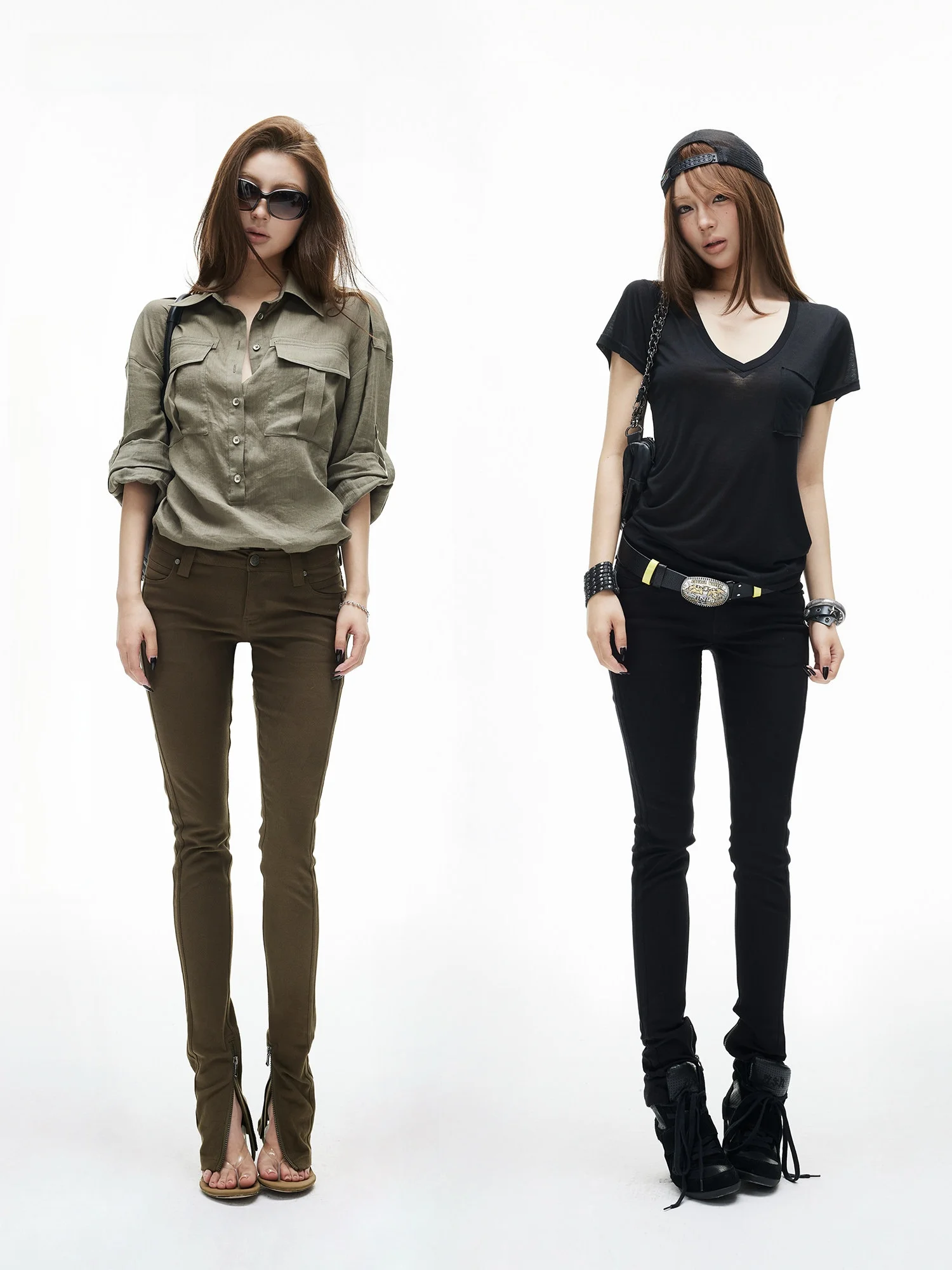 

Low Waist Slim Fit Cotton Pants with Zipper Back Elastic Ankle Dual Color Ladies Casual Trousers Comfortable Breathable