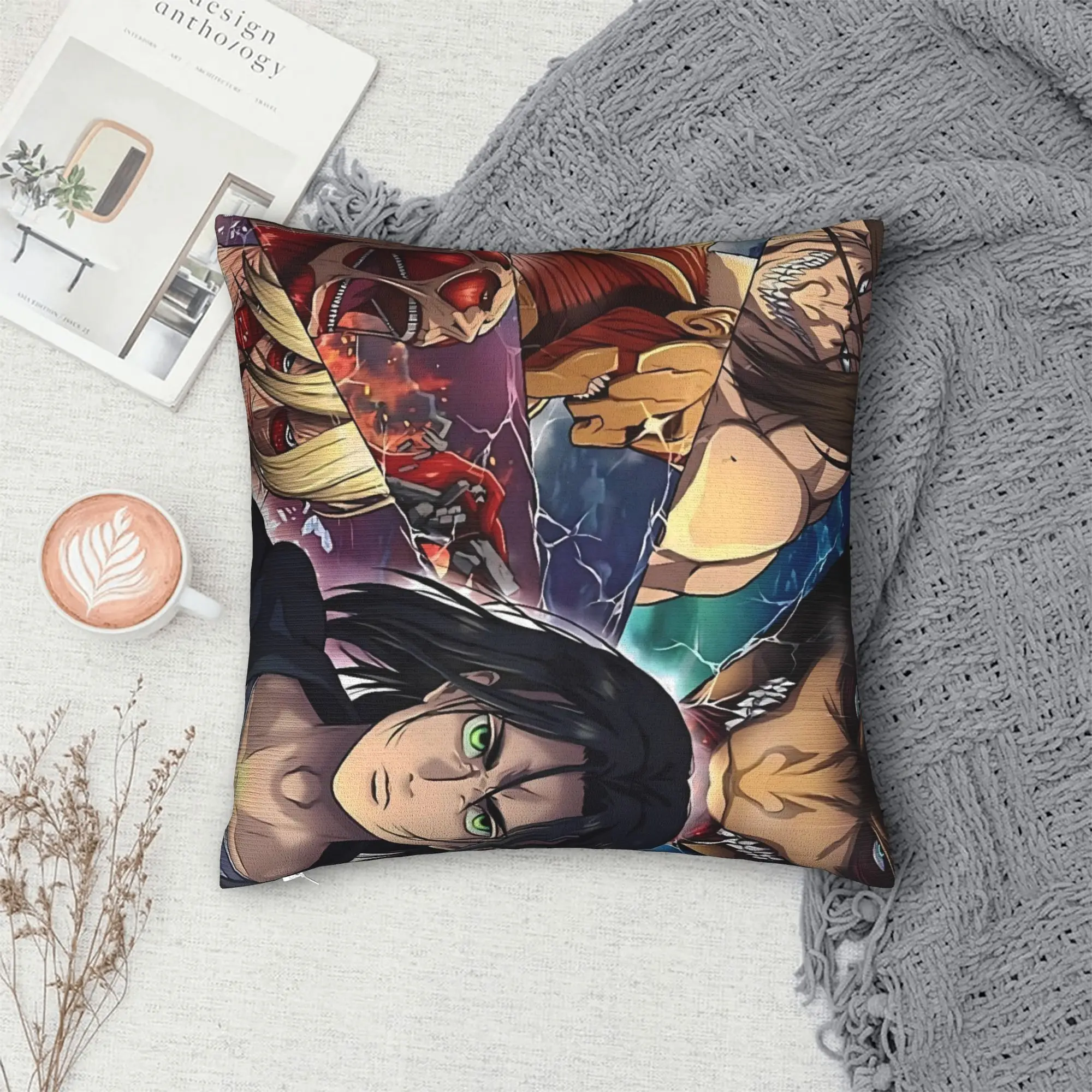 Pillow Case Attacks on Titans Design  Pillow Cover For Sofa Car Home Decor Retro Trendy Pillowcases