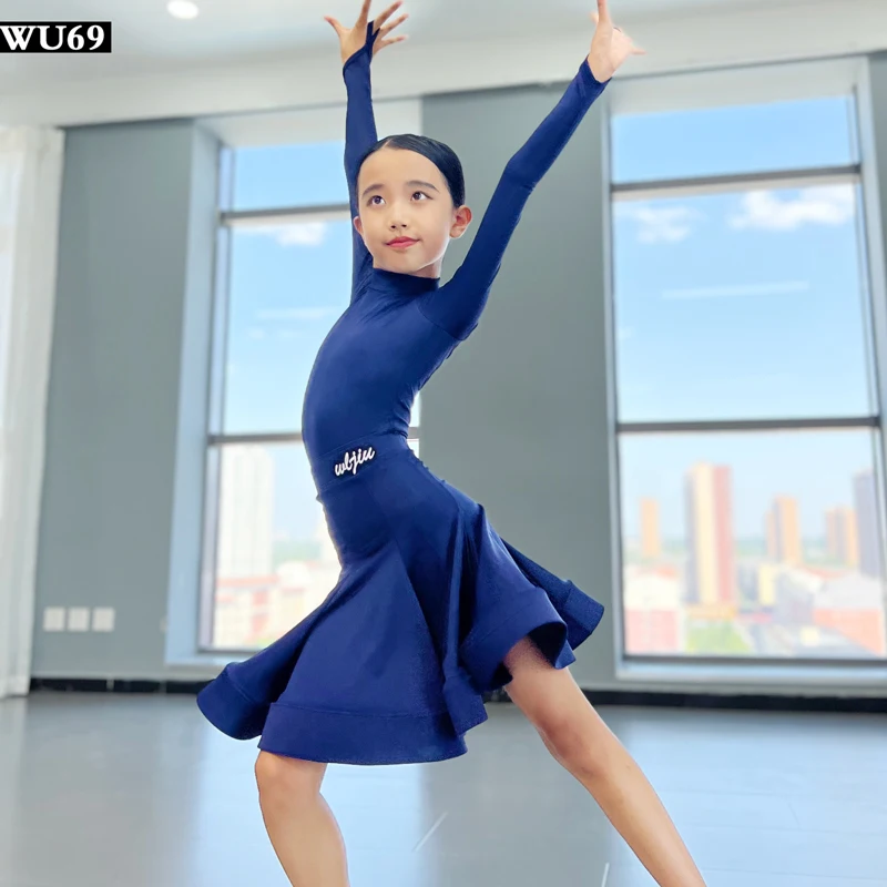 الفتيات اللاتينية الرقص المنافسة الملابس لامعة النسيج طويلة الأكمام فستان رقص الاطفال تشا رومبا الرقص ممارسة ملابس التدريب البدلة #2