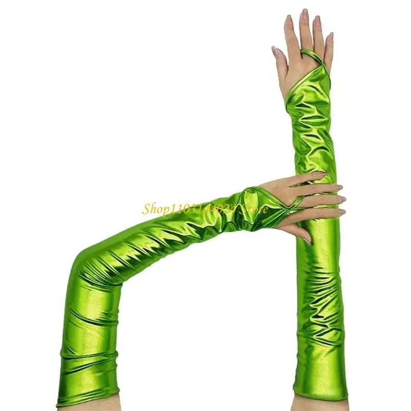 N5KE براءة اختراع قفازات جلدية طويلة للمرحلة النساء قفازات الحفلات قفازات بولي PU مساء الزي الرقص قفازات الحفلات مهرجان ملابس