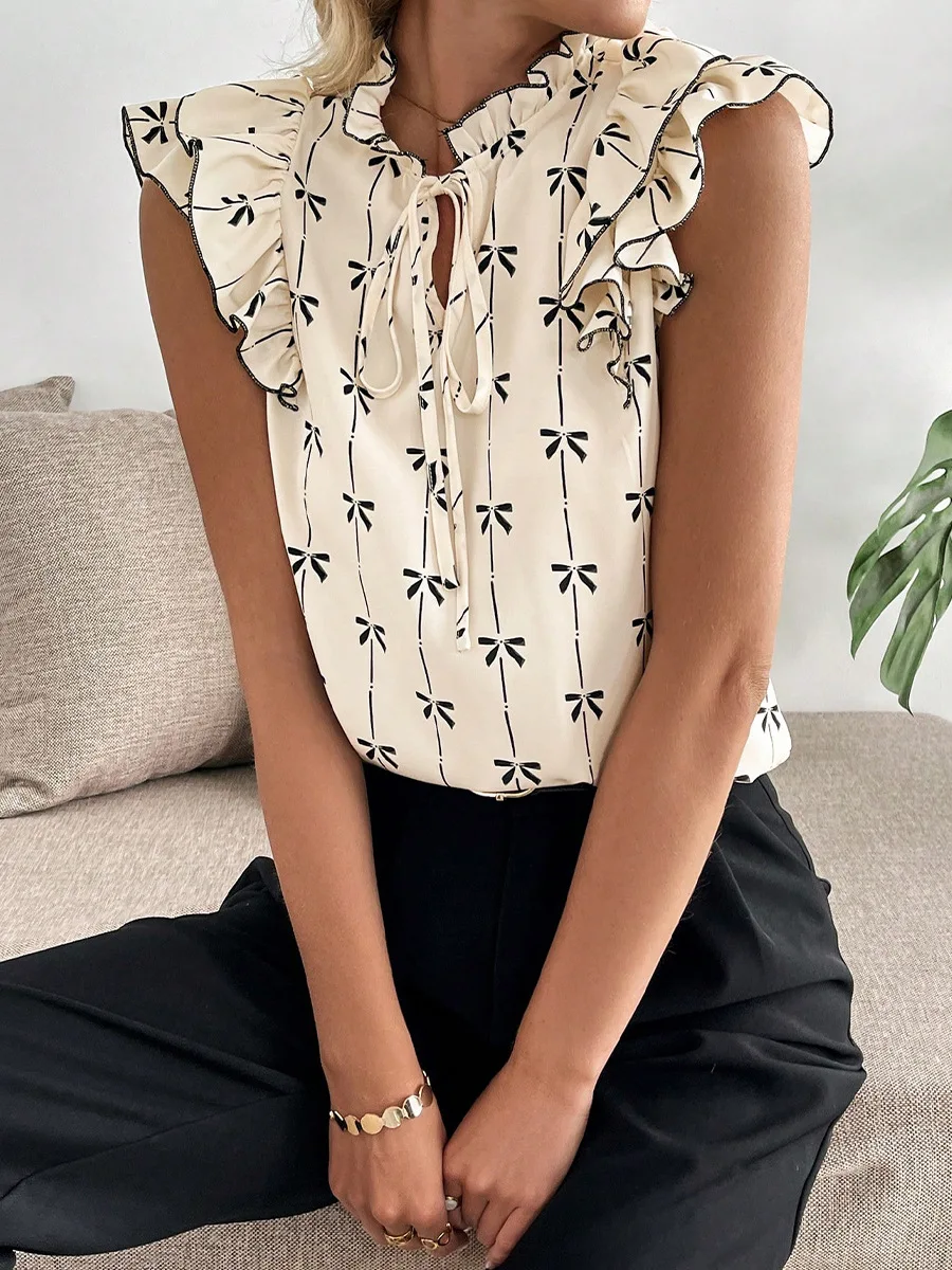 مثير 2025 الصيف لوتس ليف قميص بأكمام قصيرة مع الرباط الدانتيل طوق البلوز للنساء تي شيرت البلوز القمم