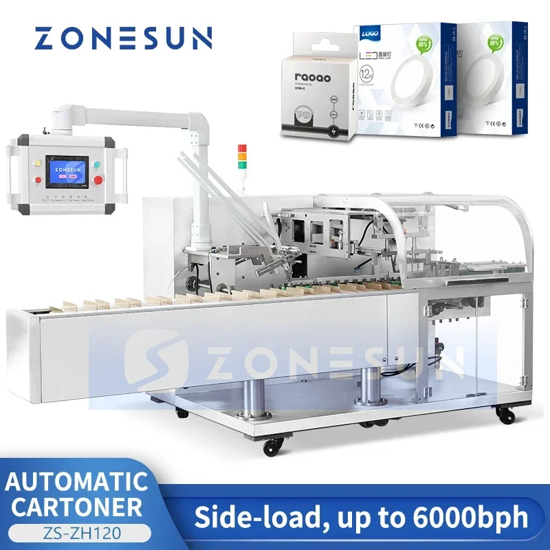 ZONESUN Automatic Cartoner Carton Folder Gluer Folding Gluing Machine Horizontal Cartoning Machine Side Load Cartoner ZS-ZH120