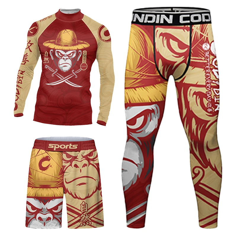 حار المصارعة جيو جيتسو Rashguard للرجال Mma تي شيرت + بانت 4 قطعة/المجموعة الملاكمة التايلاندية السراويل Bjj طفح الحرس رياضة الملاكمة الفانيلة رياضية البدلة
