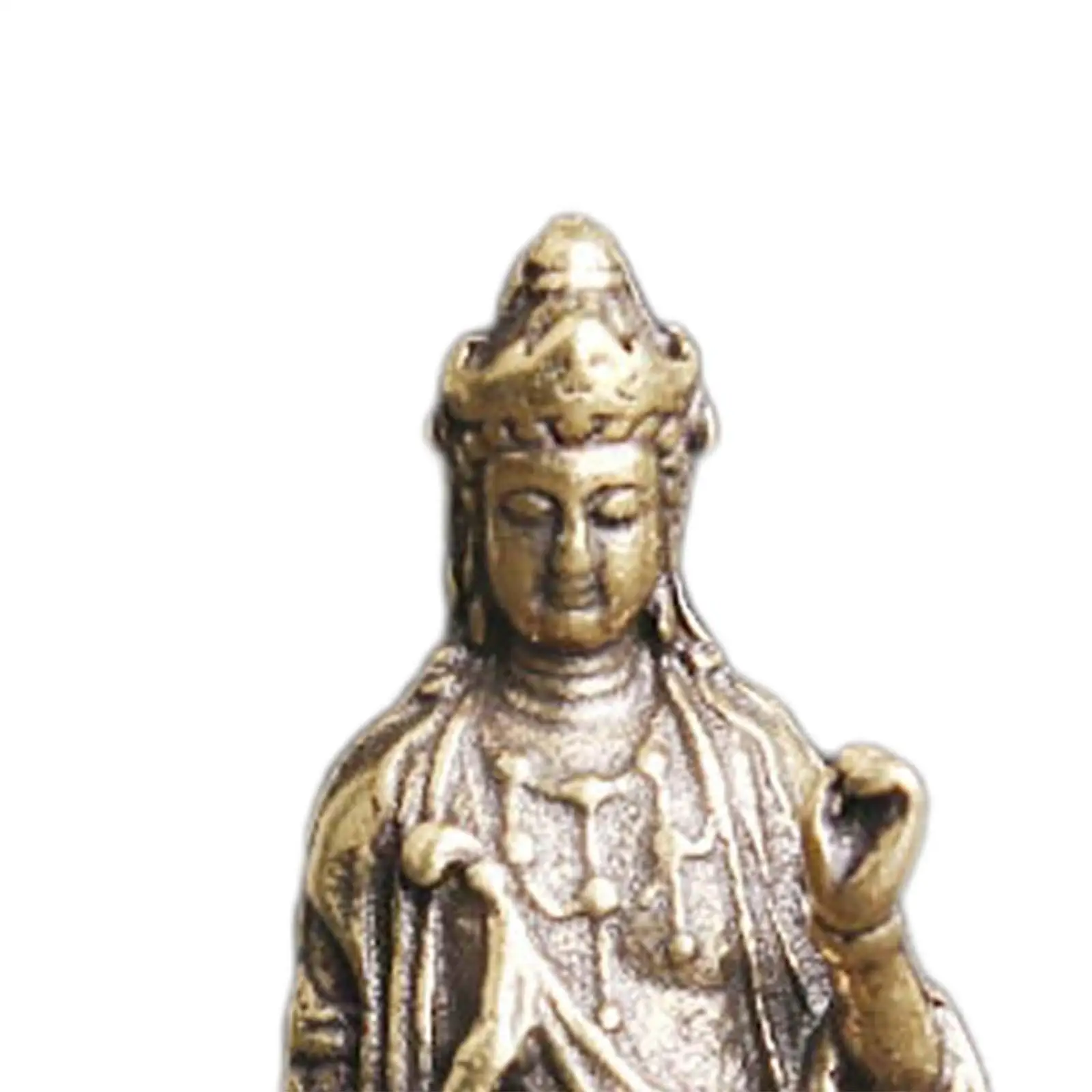 Mini Guan Yin Statue Standing Brass Figurine for Yoga Room Shelf Decorative