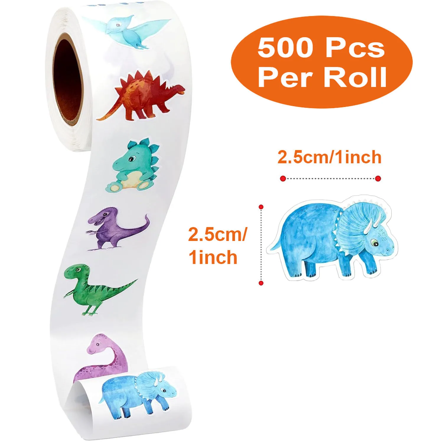 500Pcs/Roll Heterotypic Dinosaur Animals Stickers 2.5cm/1.0'' Graffiti Game Art Labels Learning Rewards, Adorn Party Gifts