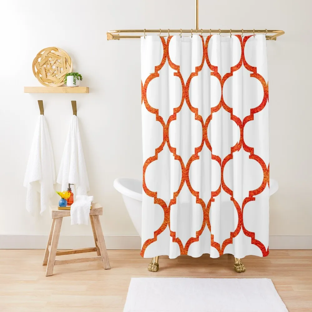 

Modern Orange and White Moroccan Quatrefoil Pattern Shower Curtain Bathroom Deco Waterproof Fabric Shower Curtain