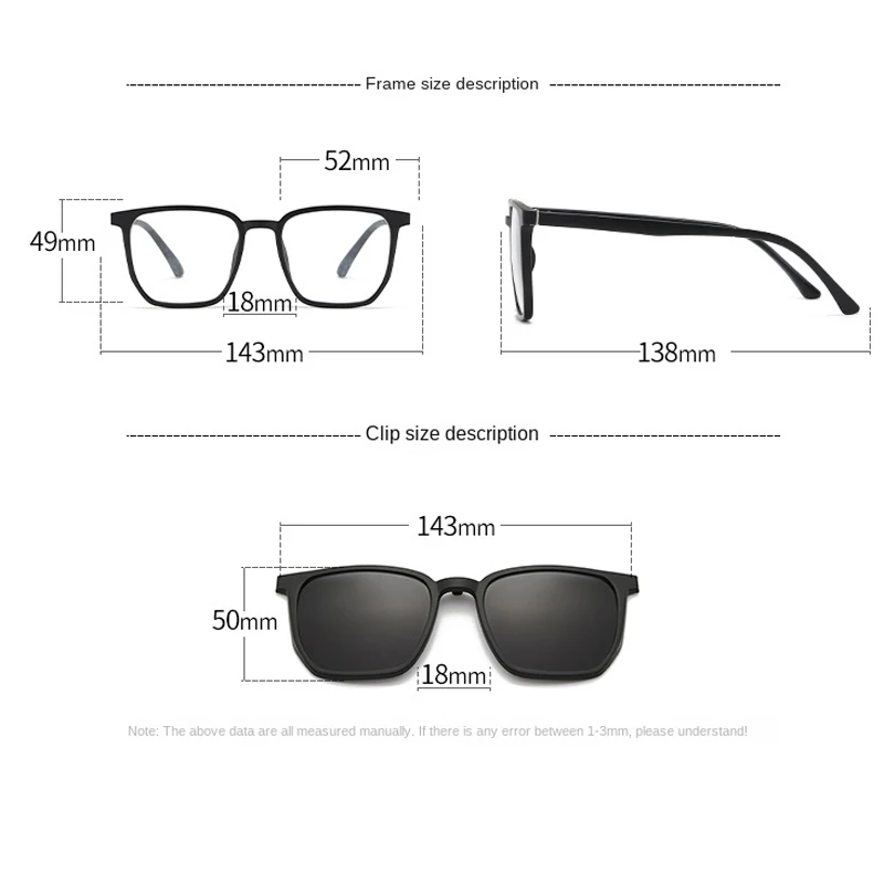VCKA 6 In 1 Myopia Polarized Sunglasses Big Frame Glasses Men Women Gradient Clip Magnet Custom Prescription Eyewear -0.5 To-10