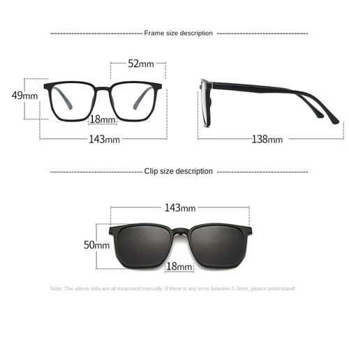 Imagen 2 del producto VCKA 6 en 1 gafas de sol polarizadas para miopía gafas con montura grande hombres mujeres gradiente Clip imán gafas graduadas personalizadas-0,5 a-10