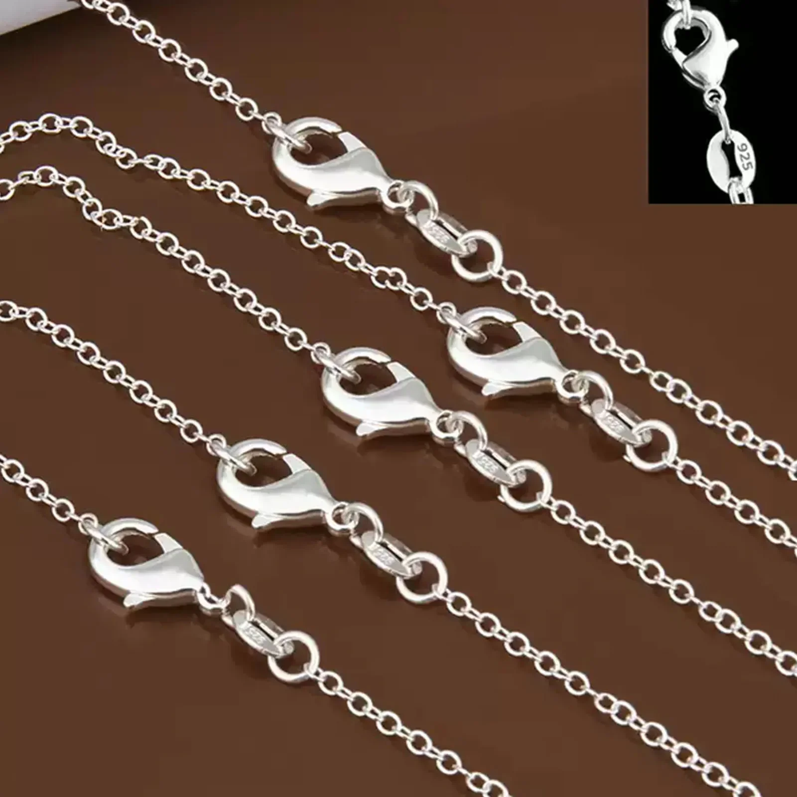 wholesale 5pcs/lot 925 Sterling Silver Chain necklace,Fashion Men/Women DIY Jewelry Rolo Chain 1mm Necklace 16 18 20 22 24