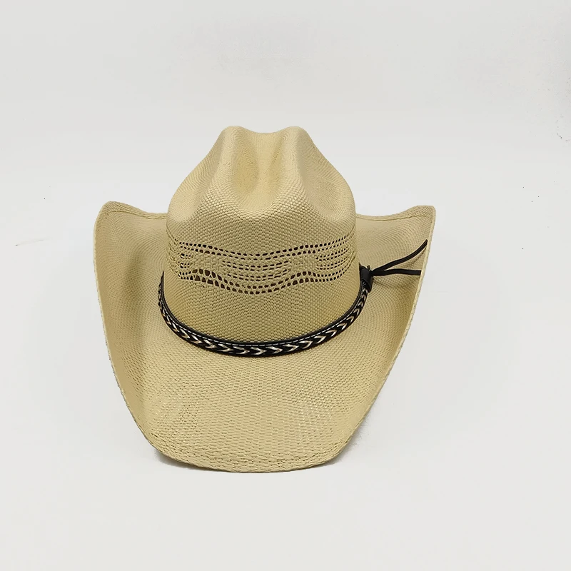 Męski kartonowy kapelusz słomkowy z dużym rondem Western Cowboy Straw Hat dla mężczyzn i kobiet Letni kapelusz przeciwsłoneczny na zewnątrz Podwójnie wklęsły kowbojski kapelusz — zdjęcie 3